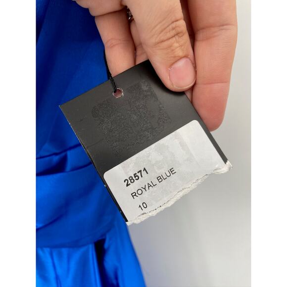 La Femme 28571 Royal Blue Satin Empire Waist Sleeveless Formal Gown Size 10 NWT - Picture 5 of 8